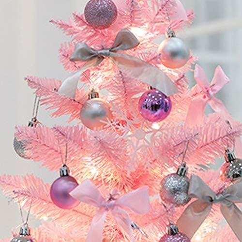 Мини Коледно Дърво, Розова Коледна Елха с Led Лампа за Декорация на Коледното Парти на Десктоп Украса 60 см