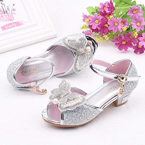 Обувки за малки момичета, Сандали за малки момичета с перли, Бр Пеперуди и Кристали, Фини Обувки на Принцесата (Сребрист, 5-5,5