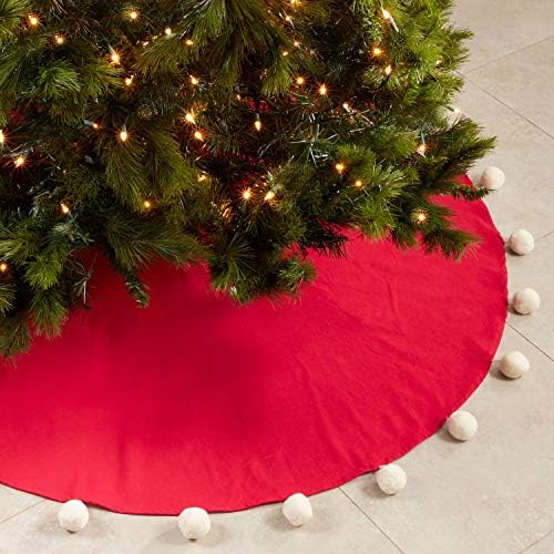 Празнична Пола за Коледната елха с pom-помераните Fennco Styles 72 Кръгла - Пола от естествен памук под формата на Елхи за дома,