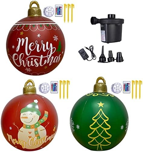 3 бр 25-Инчов Надуваем Коледна топка с електрически надувом, Големи Топки за коледна украса от PVC, Топка за Коледна украса за външна