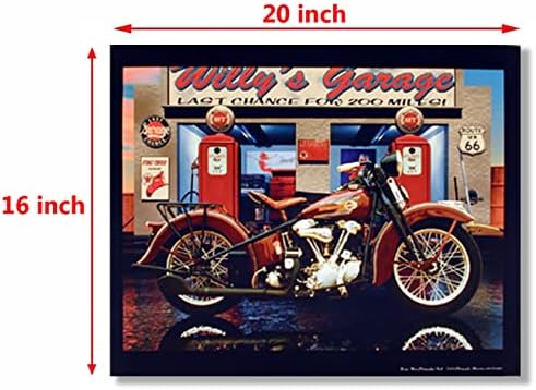 Harley Davidson Willy's Garage Ретро Мотоциклет Route 66 Стенен Декор Арт Плакат с Принтом (16x20)