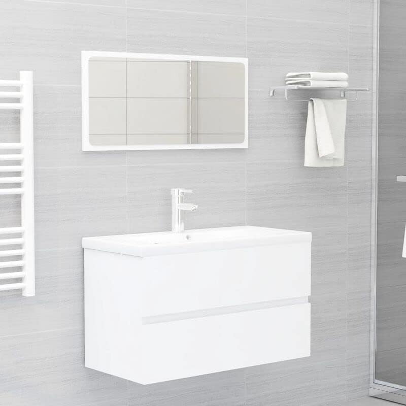 N/A 35,4 X 15,2 X 17,7 Шкаф за баня, комплект огледала за баня, Шкаф с чекмеджета Черно-бели мебели за баня (Цвят: бял)