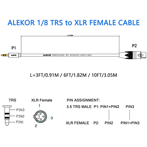 ALEKOR не са симетрични конектор XLR кабел за 3,5 мм - XLR за микрофонного кабел Aux 1/8 Mono Mini Jack - 6 метра