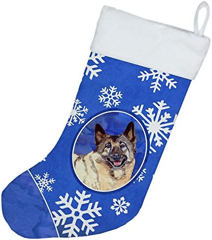 Carolin's Treasures LH9308-CS Норвежки Elkhound Зимни Снежинки Празничен Коледен Чорапи, Чорапи За Висящи пред Камината,
