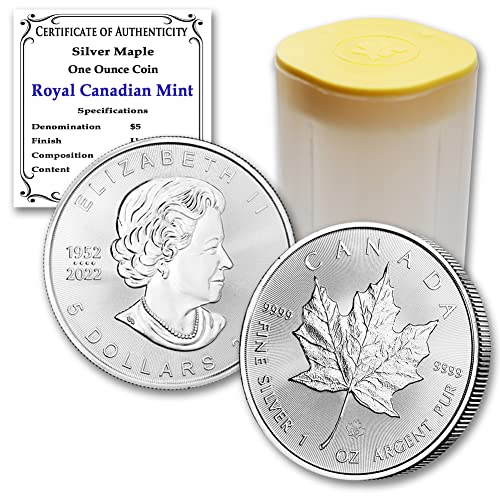 2023 Лот от (10) сребърни монети под формата на канадския кленов лист с тегло 1 унция на кюлчета 2023 година, Лъскава, не циркулира, със