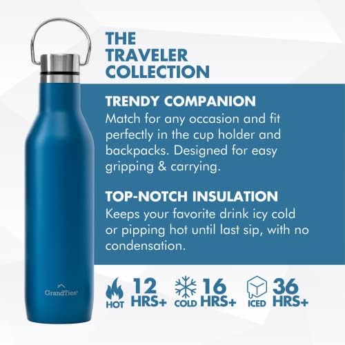 Спортна бутилка за вода GrandTies обем 21 унция от неръждаема стомана с 2 капак и дръжка: бутилки за Многократна употреба, за вода