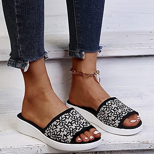 iQKA жени, сандали, летни чехли меки дъното обувки на плоска подметка с флорални принтом участък ежедневни каишка на сандали