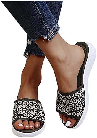 iQKA жени, сандали, летни чехли меки дъното обувки на плоска подметка с флорални принтом участък ежедневни каишка на сандали пързалки