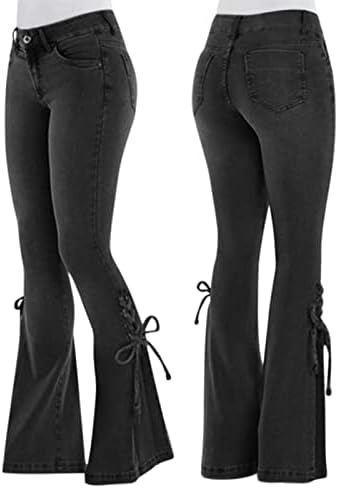 Дамски панталони HonpraD, модерен работен деним гащеризон за жени, панталони, дънкови панталони, разкроена дънки дантела, панталони с висока