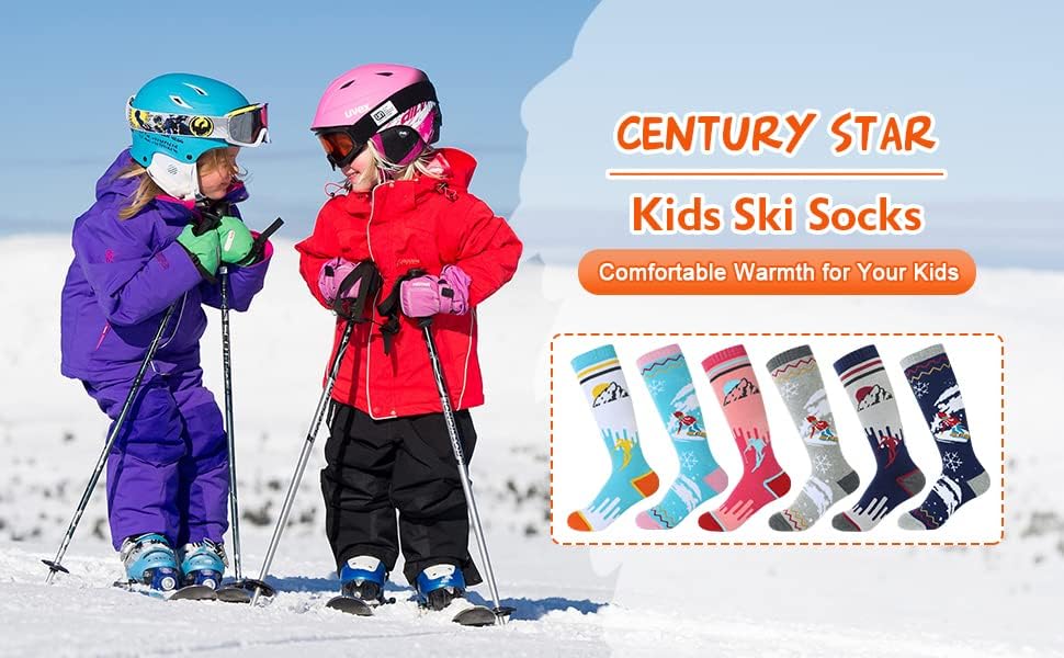 Детски Ски Чорапи Century Star, Зимни Топли Зимни Чорапи до Коляното за Малки Момчета и Момичета, Меки Вълнени Чорапи За Ски, Сноуборд