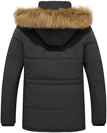 Мъжко Зимно палто WenVen, Топло яке-парка с Подвижна качулка от изкуствена кожа