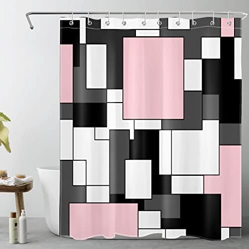 Модерната Розова Завеса за душ за Баня, Сиво и Черно-бяла Абстрактна Минималистичная Геометрична Завеса за душ Средата на