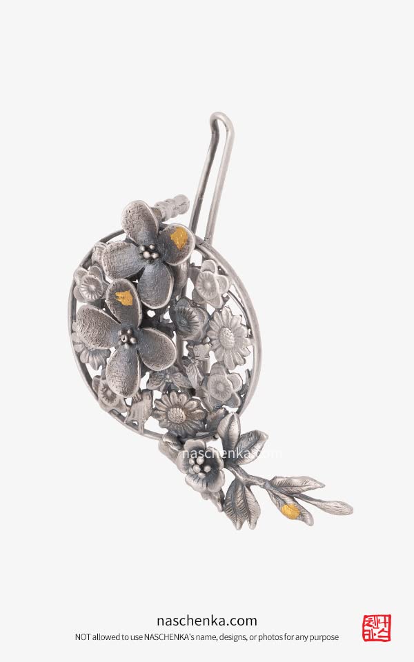 НАЩЕНКА Традиционна сватбена шнола с пеперуда и цвете на финикс за гъста коса от сребро 나스첸카 헤어핀 1538360