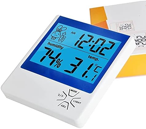 WODMB LCD дисплей за Температура, Влага Осветление Закрит Открит Дигитален Влагомер, Термометър метеорологичната станция с Часовник