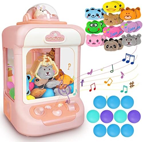 Детски игрален автомат deAO с музика, Мини-автомат с 20 Плюшени играчки, 10 Газови Рога, Мини-Слот Машина Crane, Конфетный Машина за