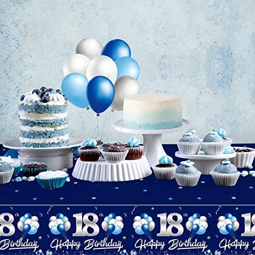 3 Опаковки Синя Сребърен Покривки за 18-ия Рожден Ден за момче, Тъмно Синя Покривка за партито Happy 18, Използвана Правоъгълна