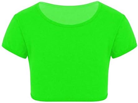 Loxdonz/ Базов Съкратен топ За момичета, Детски Однотонная Укороченная Тениска с Къс ръкав, Тениски, Топ