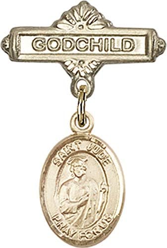 Детски икона Jewels Мания за талисман на Св. Юда Таддеуса и игла за икона Кръщелник | Детски иконата със златен пълнеж с талисман на Св.