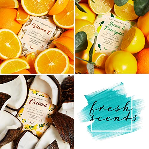 Комплект кърпички за лице Beauty Concepts - 4 салфетки за лице, Кърпички за премахване на грим с кокос, лимон и эвкалиптом, гарденией