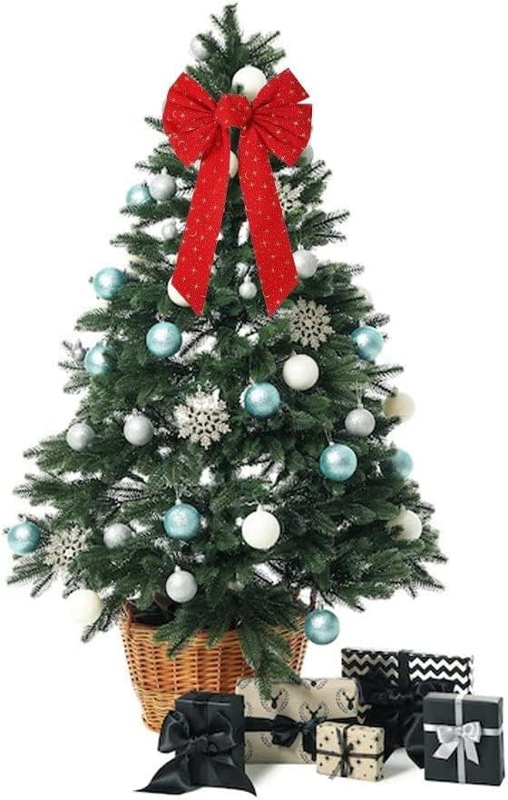 ZULOW 2 бр. Коледен Венец С Панделки, Червен Пламнал Коледна Лък, Коледно Дърво, Декори за Коледно Парти, Декорация