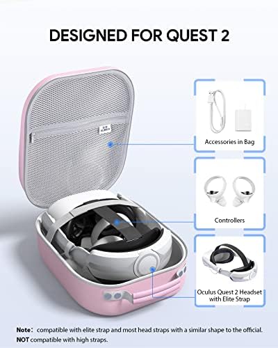 Розов калъф за носене Meta/Oculus Quest 2/Pico 4/Quest Pro е Съвместим с аксесоари за слушалки Elite/Battery, Твърд Калъф за пътуване