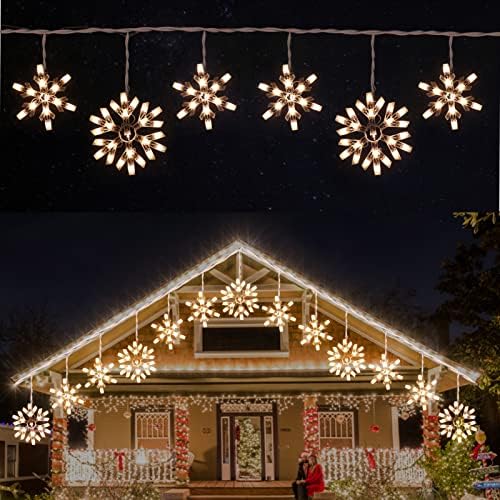 6 Капки Коледни Гирлянди под формата на Снежинки, 8,8 Метра 100 Крушки, Прозорците Приказни Светлини, Коледна Украса във вид