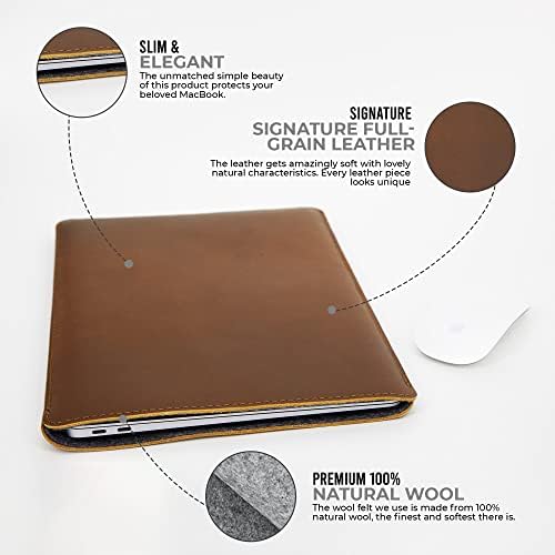 Калъф за MacBook Air M2 от естествена кожа ENVOY е подходяща за всеки лаптоп с диагонал на екрана 13, 14, 16 см - Калъф за лаптоп