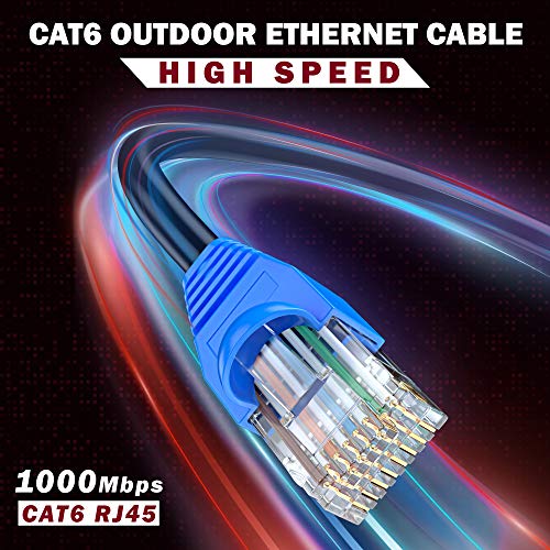 Кабел Maximm Ethernet Outdoor Cat6 Тежкотоварни кабел 150 фута - черен - С нулев разминаване във времето от чиста мед, водоустойчив