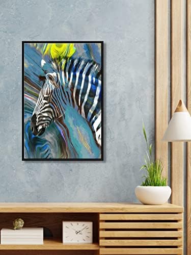 999Store плаващ рамка zebra art вертикална картина за стена (Canvas_Black Frame_16X24 инча) Черен 011