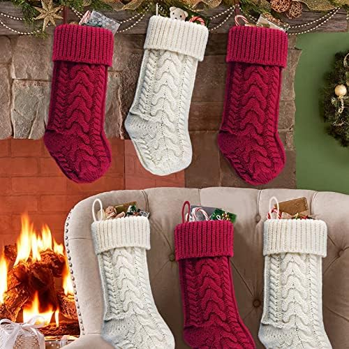Коледни Чорапи Meriwoods, 6 Опаковки, 15 Инча, Коледни Чорапи, Големи Плетени, за семейства, Възли Селски Персонализирани Празнична Украса