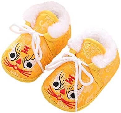Happyyami/Бебешки Чехъл-Чехли по стаите, Зимни Обувки, Детски Топло Китайски Обувки с глава на Тигър, на Бродирани Коледна Кожа Обувки