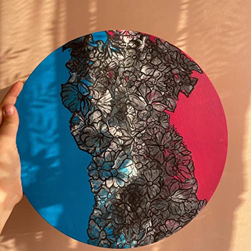 Цветя в розово и синьо | Оригинална снимка с кръгла леене на платно | монтаж на стена акрилни изкуство | Съвременни произведения