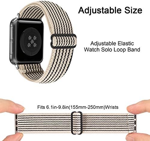 Регулируема Еластична Найлонов ремък Solo Loop е Съвместим с Еластична лента Apple Watch 38 мм 40 мм 41 мм 42 мм 44 мм 45 мм