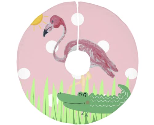 Розово-Зелен Фламинго Алигатор Пола За Коледната Елха, Фламинго Алигатори Поли За Коледната Елха