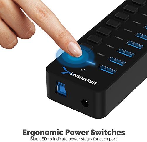 SABRENT 10-портов хъб USB 3.0 капацитет от 60 Вата с индивидуални ключове за хранене и светодиодите Включва захранващ адаптер