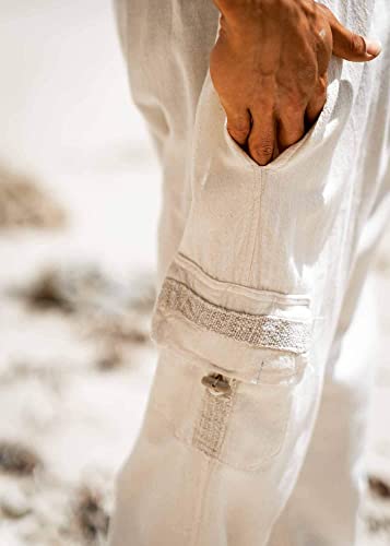 Мъжки панталони OKKO Бежов цвят от органични коноп и Памук, ръчно изработени, Четири джоба си, Екологично чисти, Удобни Устойчиви
