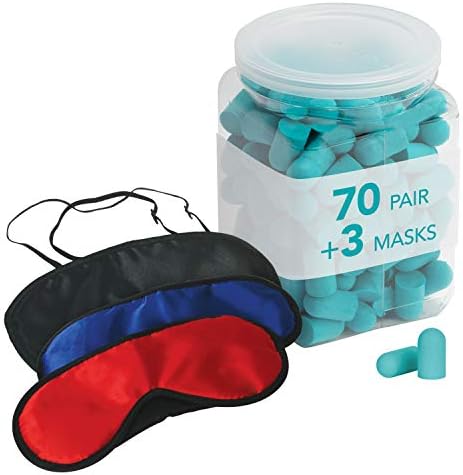Маска за сън Flents + тапи за уши Super Sleep Kit включва 70 двойки меки порест каучук беруш за сън и 3 Маски за сън, NRR 29
