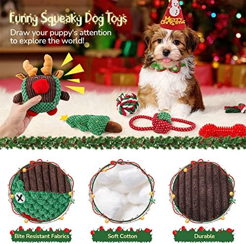Коледни Играчки за малки Кученца KIPRITII за Кучета, Коледни Подаръци, 9 Луксозни Опаковки Дъвчащи играчки за Малки Кучета