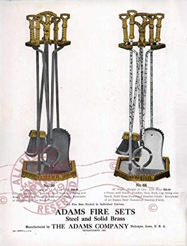 The Adams Co (1926 Г.) Каталог на полицата за мебели Adams № 11, Търговски мостри, Скари, Решетки, Мантел слушалки, Стомана, Месинг,