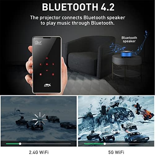 Проектор ZLXDP Mini Bluetooth, WiFi, Android 9,0 с акумулаторна батерия 4000 mah, поддръжка на мобилен проектор Miracast Airplay 4K Видео