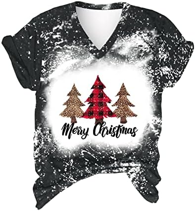 Черни Тениски с Къс ръкав за Жени Vneck Tree Graphic Поза Fit Festival Коледа Вратовръзка Боядисват Блузи, Ризи За Момичета MU S