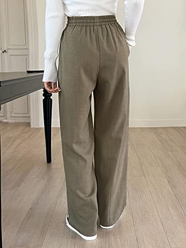 Дамски панталони LongshengNet с Еластична завязкой на талията, Панталони с наклонени джобове, Дамски панталони (Цвят: каки, Размер: